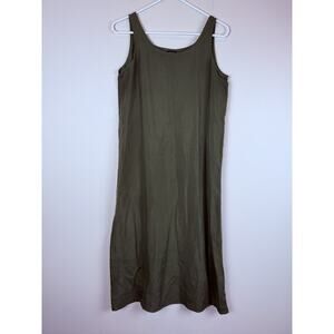 Eileen Fisher Dress SP Green Washable 100% Silk Maxi Tank Sleeveless Minimal